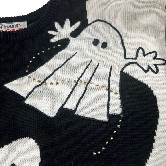 Richard Sport Halloween Ghost Cat Pumpkin Graphic Knit Velvet Applique Size M - Picture 6 of 10